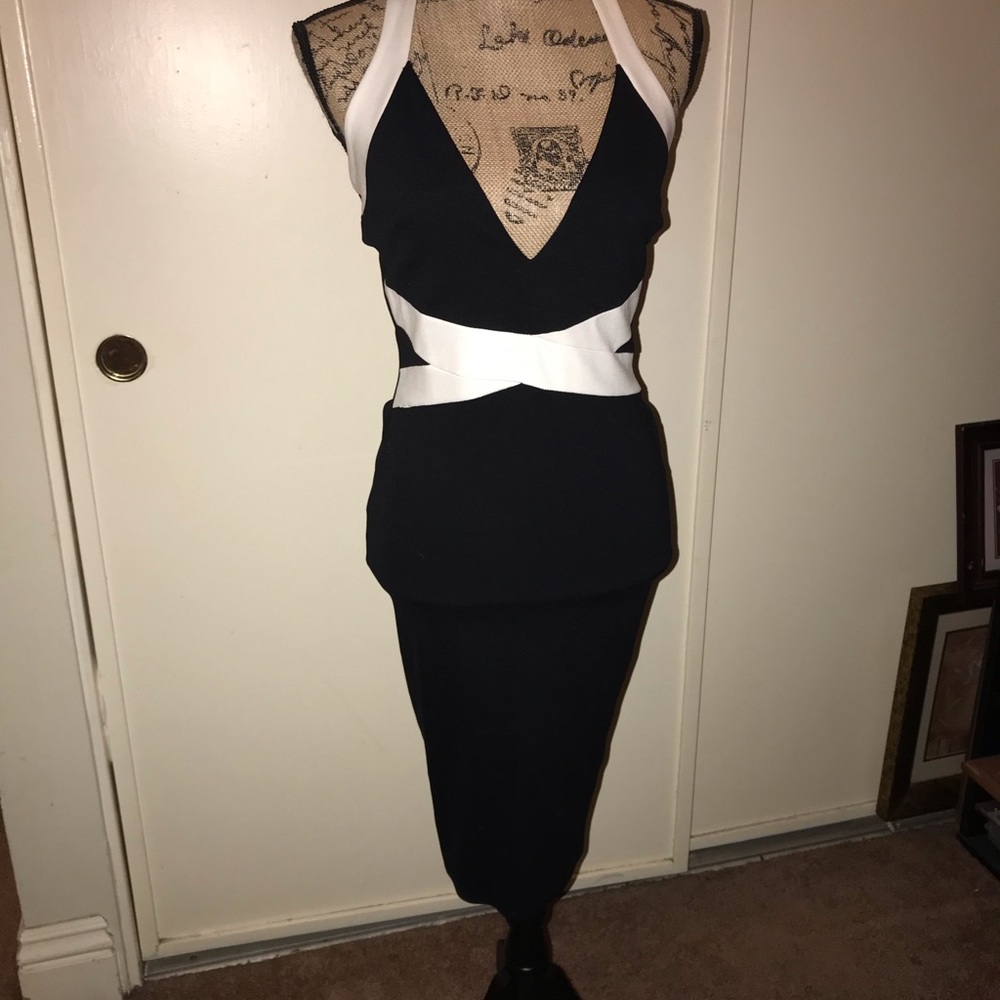 Halter Black and White Dress, pencil cut